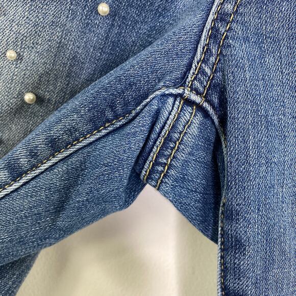 Seven7 Light Wash Blue Pearl Embellished Mid-Rise Skinny Jeans Women's Size 4 - Picture 5 of 9